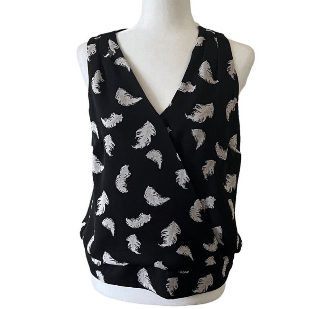 White House Black Market Feather Design Sleeveless Surplice Blouse Top